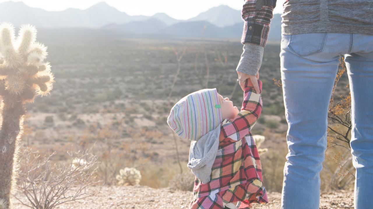 Mom with Toddler in Desert